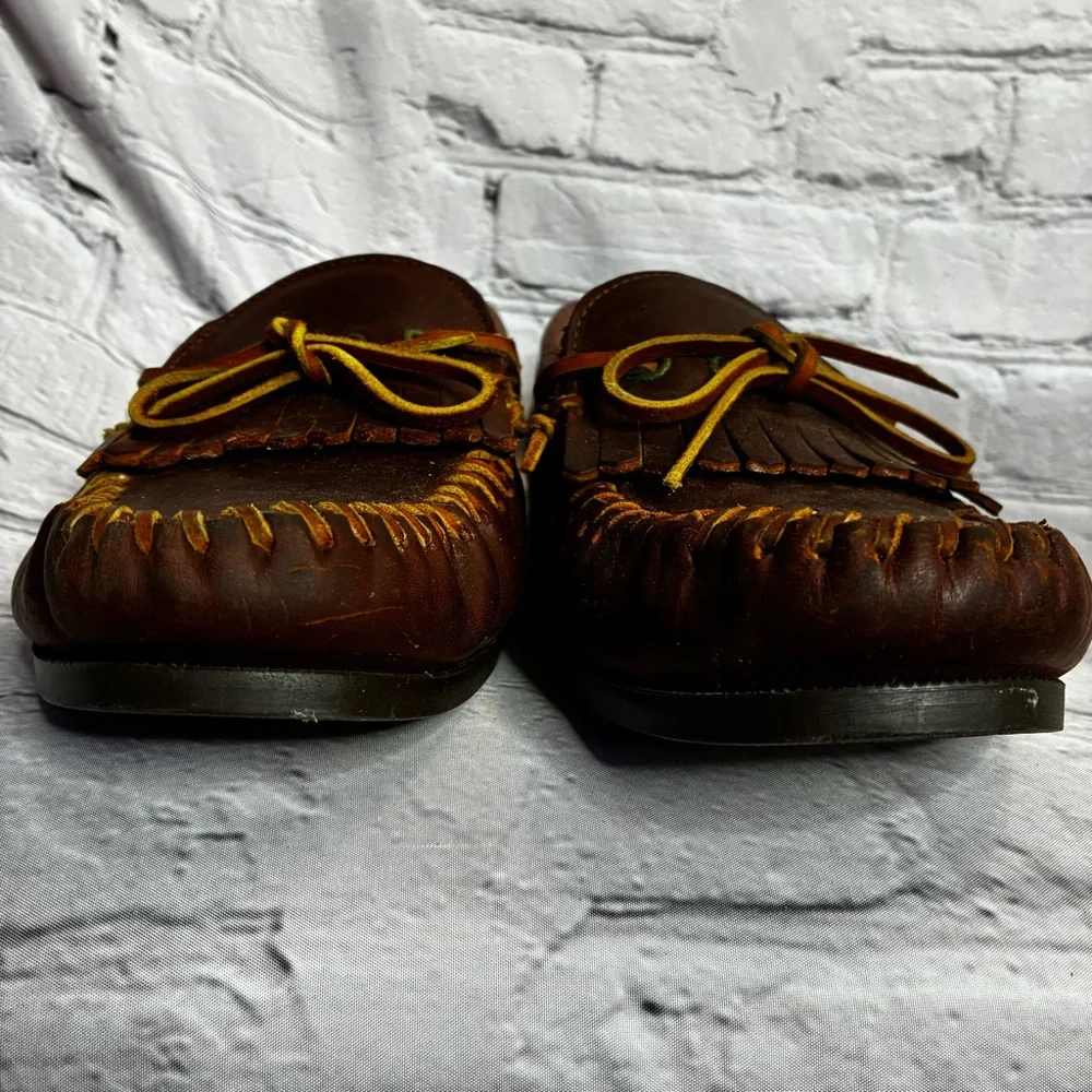G.H. Bass & Co‎ Vintage Brown Leather Fringe Deck Moccasins Loafers Sz 10.5 READ